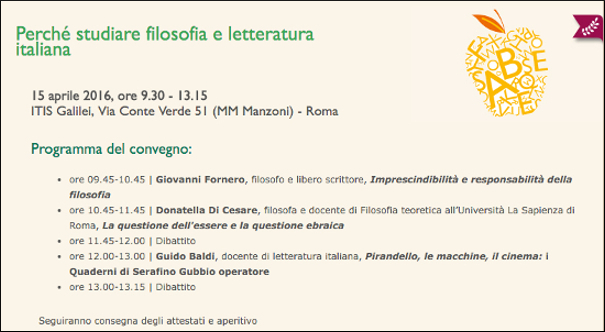 Convegno Perch&eacute;
studiare filosofia e letteratura italiana&raquo;