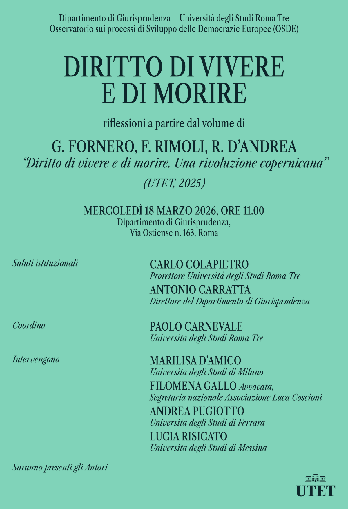 Dibattito a Roma su Diritto di
vivere e di morire